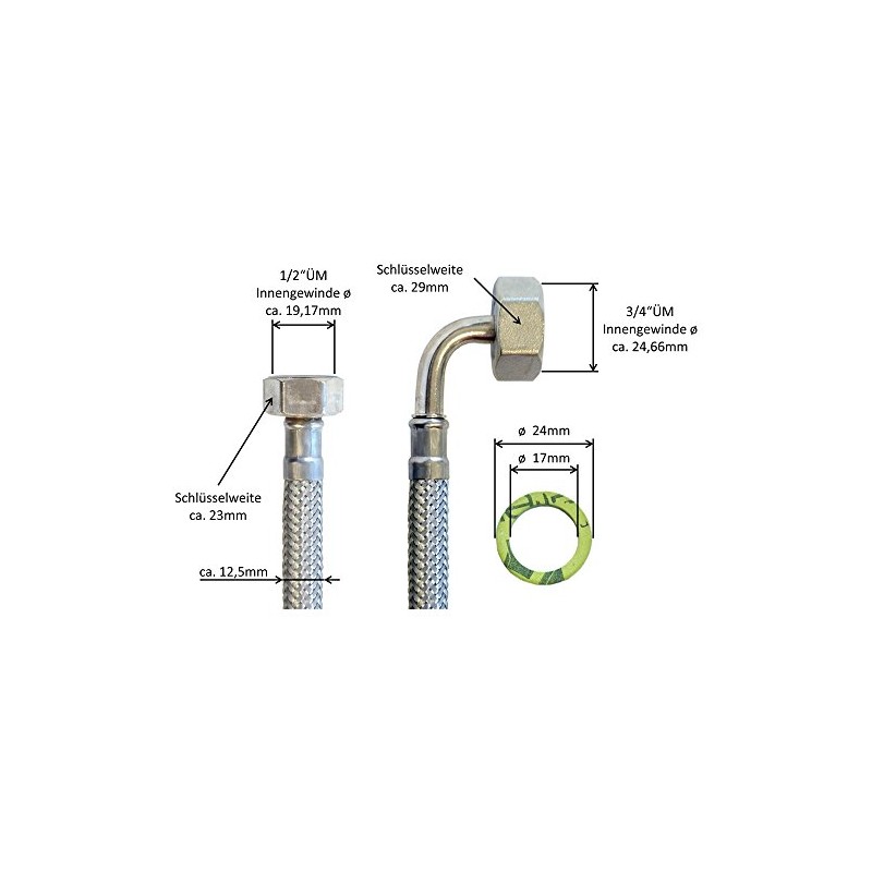 Reinforced hose 1/2 inch nut x 3/4 inch nut bend