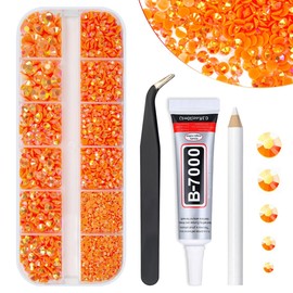 qiipii Orange AB Resin Rhinestones w B7000 Jewelry Glue for Bedazzling Crafting Flatback Jelly Stones SS6 SS10 SS16 SS20 SS30 Diamonds Gems Charms Supplies for Nails Face Eyes Makeup Tumblers Crafts