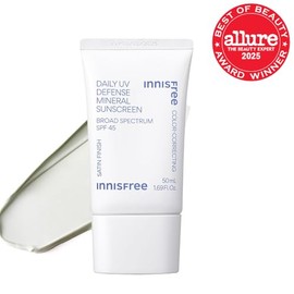 innisfree Daily Mineral UV Defense SPF 45 | Tinted Korean Sunscreen with Zinc Oxide for Redness | Gentle, Hydrating and Lightweight | Available in 2 P