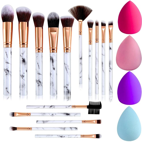 Seagoodbye Makeup Brushes Set 15PCS Marble Makeup Brush Set Foundation