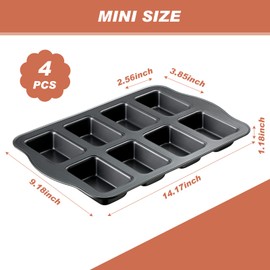 Yinder 4 Pcs Non Stick Mini Loaf Pan, Carbon Steel Baking Bread Pan, 8 Cavity, 17 x 9.45 x 1.18 Inch, Rectangle Cupcake Baking Supplies for Kitchen Black Gray