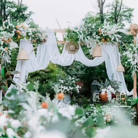 EHLDekol Sheer Chiffon Backdrop Curtains 10ft x 10ft， Chiffon Fabric Drapes for Wedding, Long Sheer Curtain for Living Room, Arch Party Stage Decoration (White, 120 x 120 Inch)