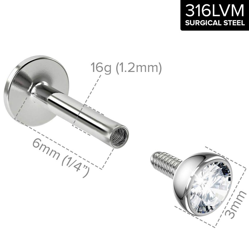 2pc 16g 1.2mm 6mm Labret Bar Stud Lip Ring Snake