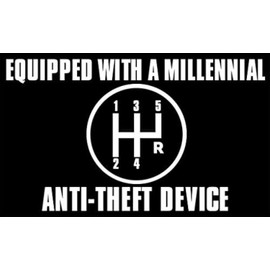 Black - Equipped with a Millennial Anti Theft Device Sticker (Funny Stick Shift Manual car Vinyl Decal for car Truck or Laptop (3 x 5 inch)