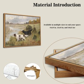 Floating Framed Vintage Hunting Dog Wall Art, Classic Countryside Landscape Canvas Print, English Setter and Gordon Setter Painting, Rustic Farmhouse Wall Decor for Living Room Study Office 8X10 inch