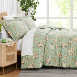 Southshore Fine Living, Inc. Oversized Floral Queen Duvet Cover Set Durable, Fade Resistant Zipper Closure Includes 2 Pillow Shams Machine Washable Queen Comforter/Duvet Cover, Jacobean Willow Green