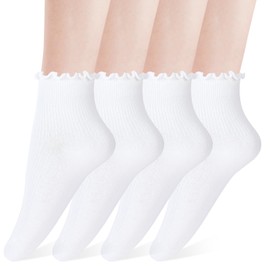 WLLHYF Women Ruffle Socks, 4 Pairs of Women Ankle Sock Super Soft Breathable Cute Solid Color Frilly Sock Fashion Lovely Lady Socks for Girl Princess