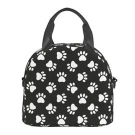 Reaocly Black and White Dog Paws Print Lunch Bag with Adjustable Shoulder Strap for Women Men Reusable Lunch Box Leakproof Tote Bags Insulated Cooler for Work Travel Outdoor(9 x 5 x 7.8 Inches)