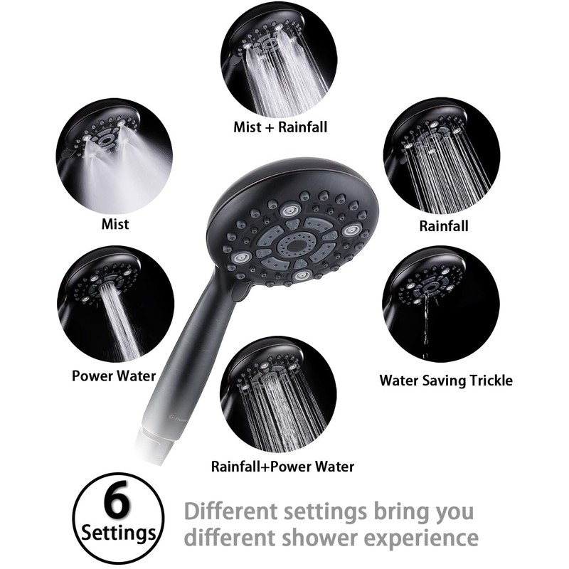 G-Promise Handheld Shower Head High Pressure 6 Spray Settings, Detachable