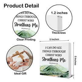 jyunsoeng Inspirational Christian Desk Sign - Bible Verse Decor - I Can Do All Things Through Christ Who Strenthens Me Philippians 4:13 Wooden Sign Home Office Living Room Decor - 5 x 5 Inches