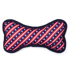 The Worthy Dog Bias Stars & Stripes Chew Toy, Fun Fetch Play with Squeaker for Dogs, Durable Material for Aggressive Chewers, Multicolor - Small