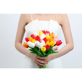 XIANNVXI 20pcs 5 Colour Assorted Artificial Tulip Flowers Faux Fake Tulips Decorative Silk Flowers for Indoor Spring Kitchen Wedding Bouquet Rome Decor 14 Inch