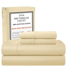 King Sheets Deep Pocket King Sheet Set, 100% Cotton Bed Sheets, 400 Thread Count 4 Pc Sateen Weave Luxury Bedding Sheet & Pillowcase Sets, Soft & Comfy Naturally Cool, No Pill Machine Washable- Ivory