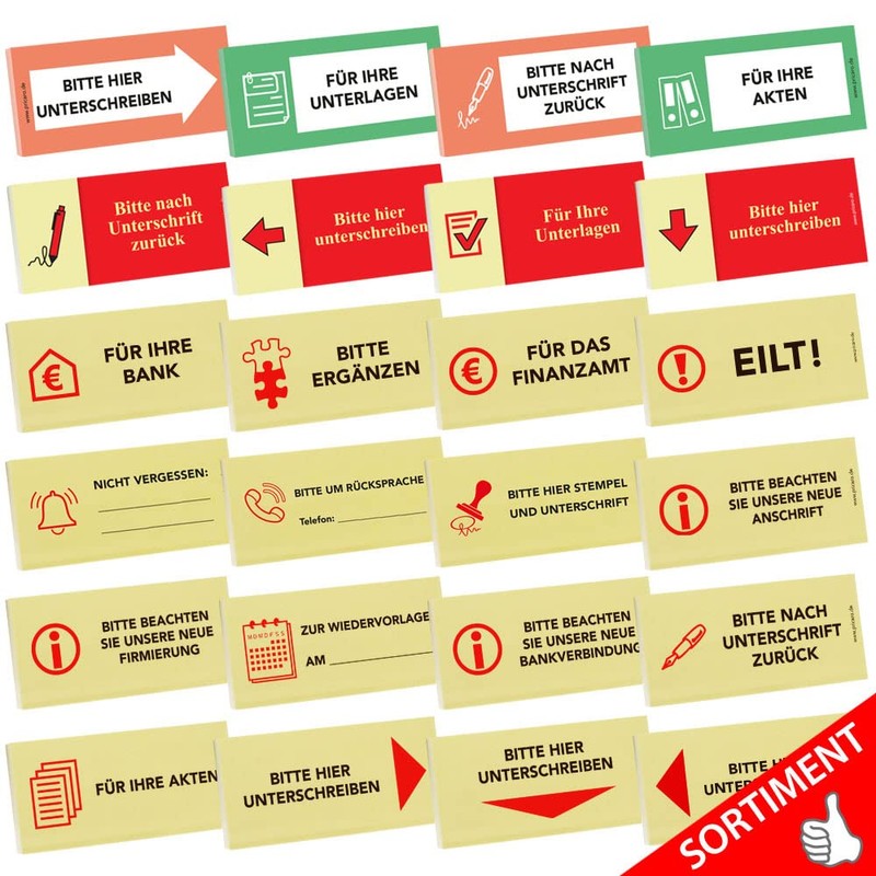 PRICARO Sticky Notes "Bitte hier unterschreiben", Arrow Left, Red, 100
