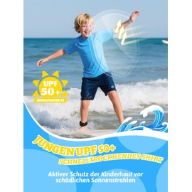 VZV Boys' Short-Sleeved Swimming Shirt with UPF 50+ UV Protection, Breathable, Quick-Drying Rash Guard Shirt for Beach, sky blue, 12-14 years