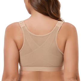 MELENECA Women's Posture Bra Front Closure Bra Without Underwire and Inserts Large Sizes, almond