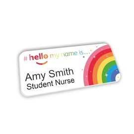 Rainbow Text Rainbow and Stars Logo Hello My Name is Name Badge 76 x 32 mm Doctor Student Doctor GP Healthcare Assistant Nurse Practitioner Clinical Medical