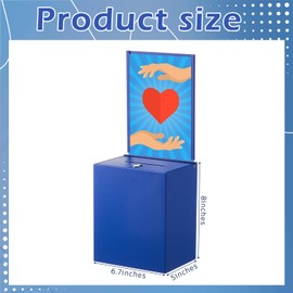 Weekgrat Metal Donation Box with Lock 6.7 x 5 x 8 Inch Safe Ballot Suggestion Box with Sign Holder and Slot Tip Jar Voting Collection Raffle Mailbox for Voting Fundraising Collection(Blue)