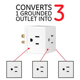 GE 3-Outlet Extender, Grounded Wall Tap, Adapter Spaced, 3-Prong, Multiple Plug, Power Splitter, Cruise Essentials, Use for Home Office School Dorm, UL Listed, White, 58368