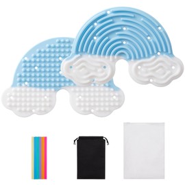 Sensory Activity Board,Double-Sided Rainbow Silicone Sensory Fidget Toy with 12 Strings & Travel Bag,No Mess Quiet Sensory Toys for Anxiety, ADHD,Calming,Autism Kids 3+ & Adults Blue