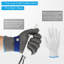 PATIKIL Level 9 Cut Resistant Gloves, Stainless Steel Wire Metal Mesh Gloves with Nylon Glove for Butcher Cutting Oyster Shucking Mandoline Slicing, XXXL (1pcs)