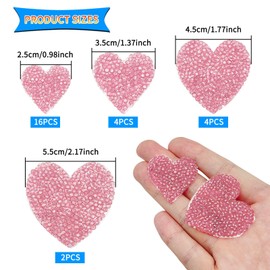 26Pcs Iron on Heart Patches 4Sizes Rhinestone Heart Iron on Patches Love Rhinestone Patches Adhesive Applique Hearts Glitter Crystal Patches for Clothing Jeans Shoes Bags Hats Repair Decoration