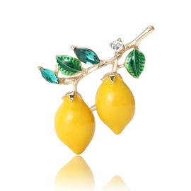 Rhinestones Fruit Brooch Pin for Women Fashion Red Apple Cherry Strawberry Banana Cherry Brooch Pin for Hat Bag Suit Tie Fruit jewelry (Double Lemon)