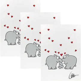 Kracht Ottifant Hearts Half-Linen Tea Towels 50 x 70 cm Pack of 3