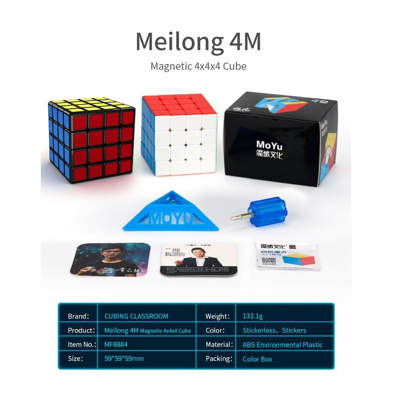 Moyu Meilong 4M Built-in Magnet 4x4x4 Competition Cube Stickerless for