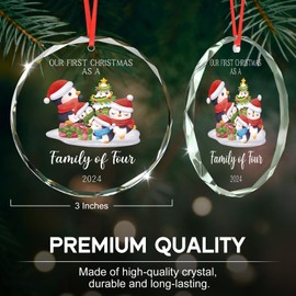 Our First Christmas as a Family of Three Ornament 2024, Unique Christmas Ornament for Christmas Tree Decorations 2024, Crystal Ornament Gift for Family Xmas (Penguin 4)