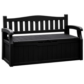 Flamaker 80 Gallon Storage Bench Outdoor Indoor, Durable All-Weather Seating with Hidden Storage, Lockable Deck Box for Garden, Patio, Poolside (Black)