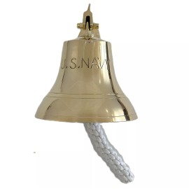 Lotus 8" Brass US Navy Bell Solid Brass Bell with Knotted Lanyard Ship Nautical Bell