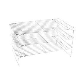 Restaurantware Met Lux 15.7 x 9.8 x 8.3 Inch Wire Baking Rack Set 1 Dishwashable Oven Wire Rack Set - 3-Tier Design Oven-Ready Up To 575F Stainless Steel Cooling Rack Set With Collapsible Feet