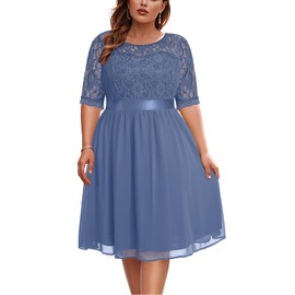 Dusty Blue Plus Size Dress Women Mother Bride Groom Bridesmaid Wedding Guest Semi Formal Cocktail Lace Midi Dresses 2025