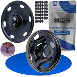 Press Studs for Sewing, Diameter 21 mm Outer, 20 Pairs, in Silver-Black, Brass, Press Stud for Clothing, Crafts, DIY Repair Buttons, Sewing Accessories, Print Button Sewing, Replacement Metal Buttons