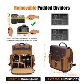 Cwatcun Camera Backpack, DSLR SLR Backpacks Camera Bag with 13”laptop sleeve compartment and Tripod Holder for Photographers -Vintage Canvas& leather Style-Upper and lower Compartment Design(Khaki)