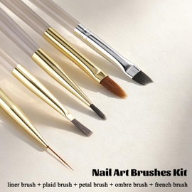 Nail Art Brushes 5PCS Ombre French Tip Plaid Flower Painting Brush