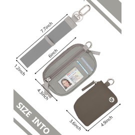 Sunpour Nylon Wristlet Wallet with Keychain for Women,Dual Pouch Small Wallet with Coin Purse & ID Window,Stylish Gift for Travel & Everyday Use (Light＆Dark Grey)