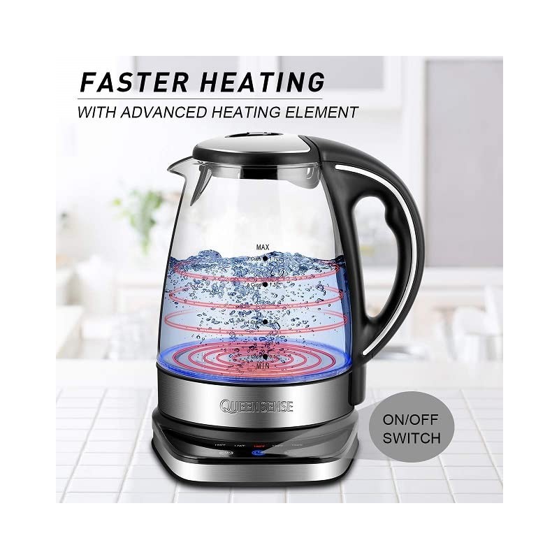 QUEENSENSE 1.7L Blue LED Light Electric Hot Water Glass Kettles