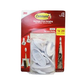 Command Utility Hooks, Damage Free Hanging Wall Hooks with Adhesive Strips, No Tools Wall Hooks, 16 White Hooks and 20 Strips