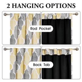 Beauoop 100% Blackout Curtains 96 Inches Long 2 Panels for Bedroom Living Room Yellow Grey Moroccan Geo Room Darkening Thermal Insulated Soundproof Rod Pocket Back Tab Window Treatments Drapes, 50x96