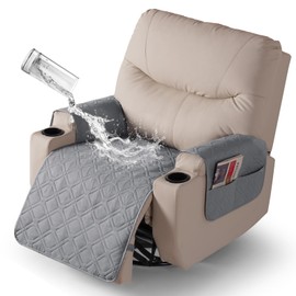 VANSOFY Recliner Chair Covers 100% Waterproof Seat Cover with Arm Reclining Cover Non-Slip Recliner Chair Covers Furniture Protector Washable Slipcover with Pocket for Pets, Dogs(Light Gray, 25")