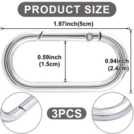 VARMDUKKE 3pcs Oval Spring Carabiner Clip for Keychains, Heavy Duty Snap Keyring Clips, Glossy Metal Purse Clip, Opening O Ring Buckle Clasp for Bag Strap, DIY, Belts - Silver, 1.97" x 0.94"