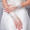 IYOU Bridal Wedding Gloves White Rhinestone Lace Gloves Flowers Short