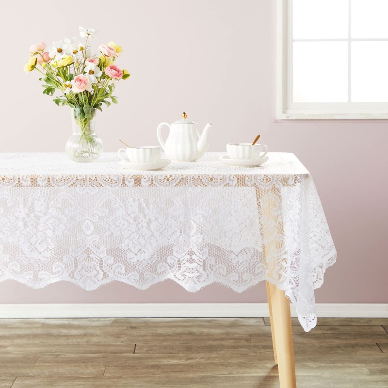 Juvale Rectangular Lace Tablecloth, Elegant Afternoon Tea Table Cloth, White,