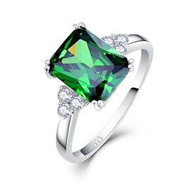 Bonlavie Women's 5.3ct Square Cut Created Green Emerald 925 Sterling Silver Engagement Ring Size J