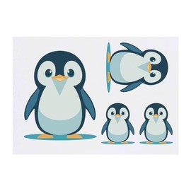 4 x 'Baby Penguin ' Temporary Tattoos - Water Resistant, Skin-Safe, Non-Toxic Transfers, Mixed Sizes (TO00070096)