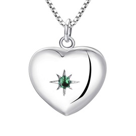 YL Heart Locket Necklace, Locket Necklace Silver Photo Pendant Birthstone Jewelry for Christmas Birthday Gift