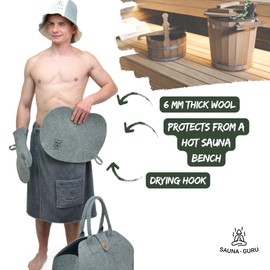 Premium Wool Felt Sauna Seat Cushion - Handmade Grey Felt Mat with Heat Protection and Insulation for Bench, Chair or Floor in Finnish, Russian, Infrared Dry Sauna - Home Spa Accessories