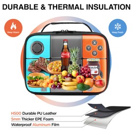 Hairao Kids Lunch Box, Boy Gamer Lunch Bag, Dourable PU Leather Insulated Lunchbox, Extra Inner Mesh Bag Fit Ice Pack for Boy Game Lunch Boxes, Perfect Size Lunchbox For School and Daycare